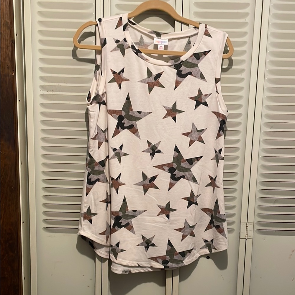 LuLaRoe Cream Sleeveless Tank Top with Star Pattern